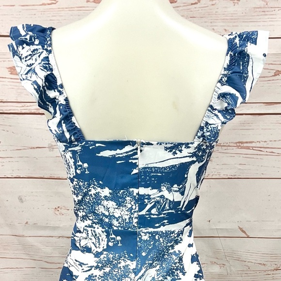 Shein Split Thigh Ruffle Strap Toscana Renaissance Print Dress - Picture 11 of 14